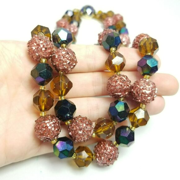 Vintage Two Strand Beaded Necklace, Brown Mixed Beads, West Germany, Estate - Picture 2 of 8